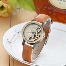 Load image into Gallery viewer, Fashion Women Watches Elegant Musical Note Carving Decorate Leather Strap Wristwatch Ladies Casual Quartz Watch For Gift LXH