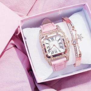 Fashion Women Leather Strap Watches Luxury Ladies Quartz Wristwatches Elegant Women Diamond Watch Clock Relogios Femininos