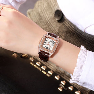 Fashion Women Leather Strap Watches Luxury Ladies Quartz Wristwatches Elegant Women Diamond Watch Clock Relogios Femininos