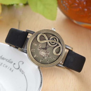 Fashion Women Watches Elegant Musical Note Carving Decorate Leather Strap Wristwatch Ladies Casual Quartz Watch For Gift LXH