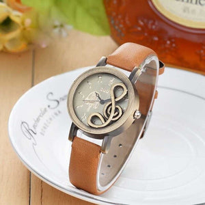 Luxfacigoo Women Watches Elegant Musical Note Carving Decorate Leather Strap Wristwatch Ladies Casual Quartz Watch TT@88