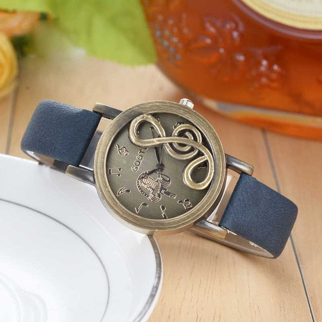 Luxfacigoo Women Watches Elegant Musical Note Carving Decorate Leather Strap Wristwatch Ladies Casual Quartz Watch TT@88
